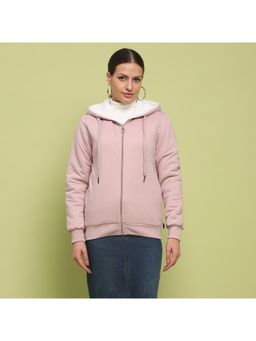 Madame - Metal Detailed Zipper Pink Hoodie for Women