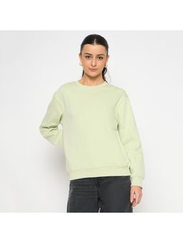Madame - Cotton Blend Solid Apple Green Sweatshirt for Women