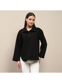 Madame - Fleece Fur Attached Buttoned Black Zipper Sweatshirt for Women