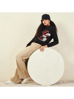 Madame - Graphic Print Cotton Blend Black Sweatshirt for Women