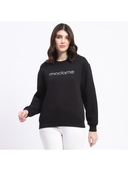 Madame - Fleece Handwork and Embroidered Black Sweatshirt for Women