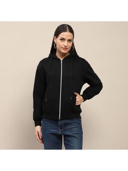 Madame - Cotton Blend Black Zipped Hoodie for Women
