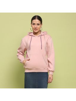 Madame - Fleece Double Drawstring Hooded Dusty Pink Hoodie for Women