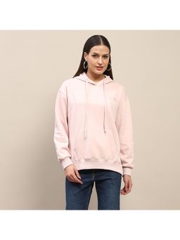 Madame - Cotton Placement Print Hooded Dusty Pink Hoodie for Women