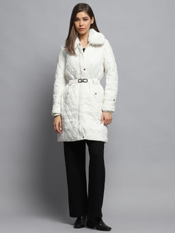 Monte Carlo - Women Solid White Jacket with Belt (Set of 2)