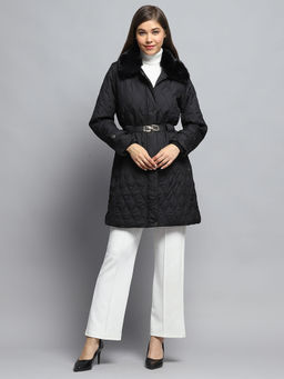 Monte Carlo - Women Solid Black Jacket with Belt (Set of 2)