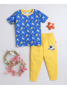 Bumzee - Blue & Yellow Boys Half Sleeves T-Shirts & Joggers (Set of 2)