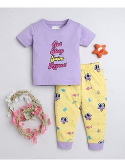 Bumzee - Lavender & Yellow Girls Half Sleeves T-Shirts & Joggers (Set of 2)