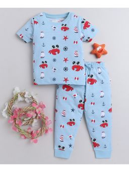 Bumzee - Sky Blue Boys Half Sleeves T-Shirts & Joggers (Set of 2)