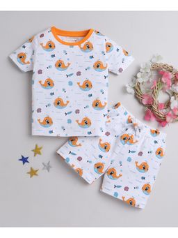 Bumzee - White Boys Half Sleeves T-Shirts & Short (Set of 2)