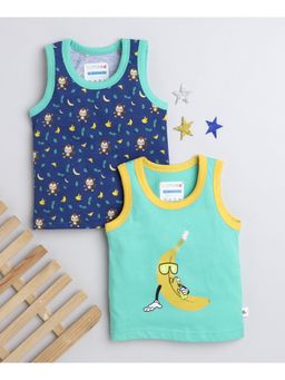 Bumzee - Navy & Green Boys Sleeveless T-Shirts (Pack of 2)