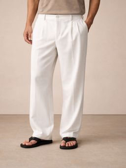 EKATVA ETHNIC - Men White Pleated Ethnic Relaxed Fit Pant
