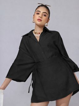 SHOWOFFFF - Black Cotton Blend Solid Top with Skorts