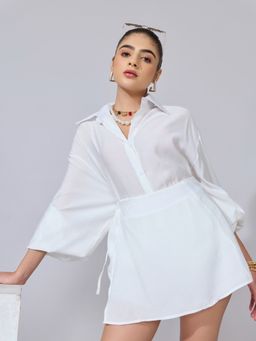 SHOWOFFFF - White Cotton Blend Solid Top with Skorts