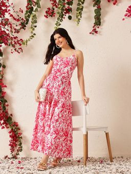 STREET 9 - Pink Polyester Floral Dress