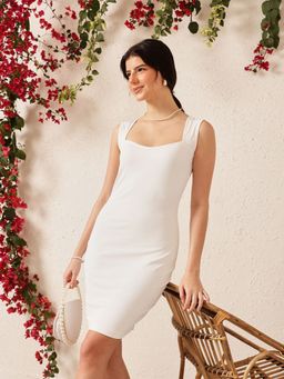 STREET 9 - White Polyester Solid Dress