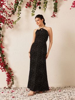 STREET 9 - Black Polyester Polka Dots Dress