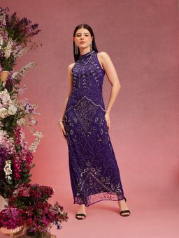 STREET 9 - Purple Nylon Embellished Dress