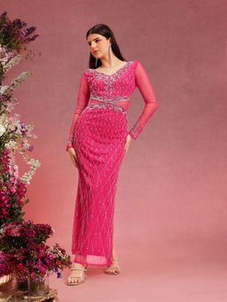 STREET 9 - Pink Nylon Embellished Dress