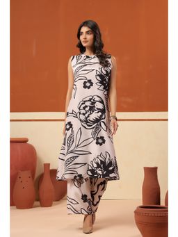 Jisora - White Silk Printed Top with Pant