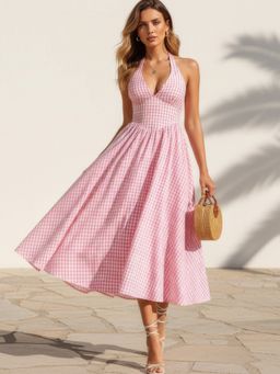 Magre - Pink Cotton Checks Dress
