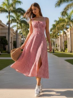 Magre - Red Cotton Checks Dress