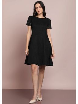 Saffe - Black Polyester Blend Solid Dress