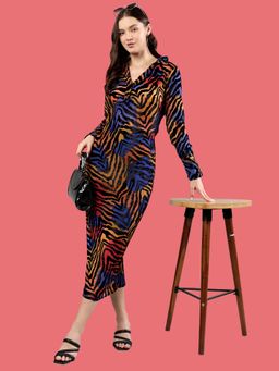 Saffe - Multi-Color Polyester Blend Printed Dress