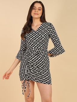 Saffe - Black Polyester Blend Printed Dress