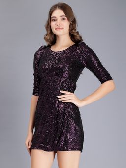 Saffe - Purple Polyester Blend Embellished Dress