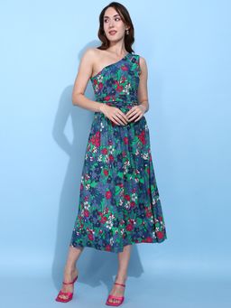 Saffe - Green Polyester Blend Floral Dress