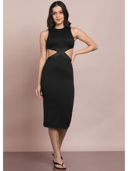 Saffe - Black Polyester Blend Solid Dress