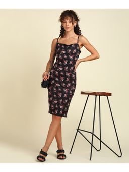 Saffe - Black Polyester Blend Floral Dress