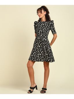 Saffe - Black Polyester Blend Floral Dress