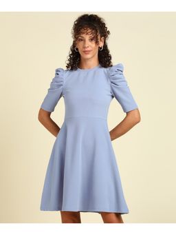 Saffe - Blue Polyester Blend Textured Dress