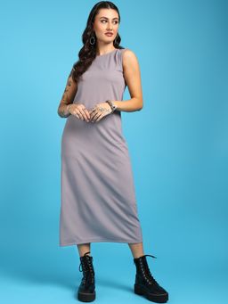 Saffe - Lavender Polyester Blend Solid Dress