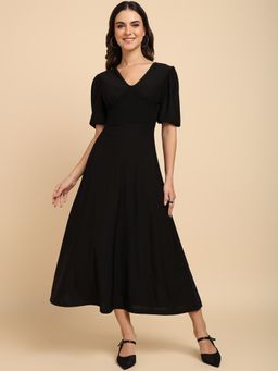 Saffe - Black Polyester Blend Solid Dress