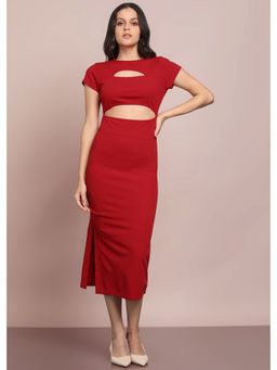 Saffe - Red Polyester Blend Solid Dress
