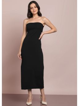 Saffe - Black Polyester Blend Solid Dress
