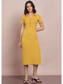 Saffe - Yellow Polyester Blend Solid Dress