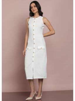 Saffe - White Polyester Blend Solid Dress