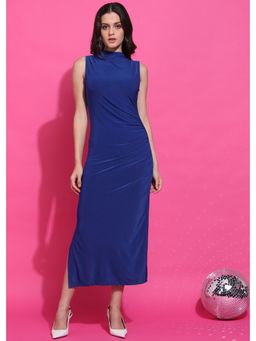 Saffe - Blue Polyester Blend Solid Dress
