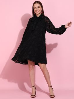 Saffe - Black Polyester Textured Dress