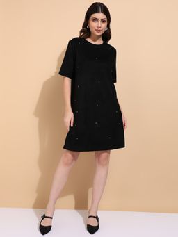 Saffe - Black Polyester Blend Solid Dress