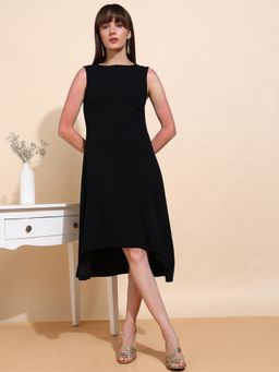 Saffe - Black Polyester Blend Solid Dress