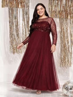 Martini - Maroon Net Embellished Dress