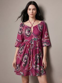 Outzidr - Purple Polyester Printed Dress