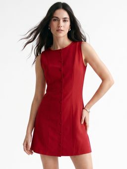 Outzidr - Red Polyester Solid Dress