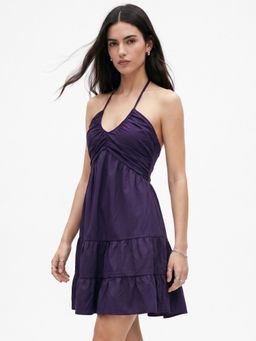 Outzidr - Purple Polyester Solid Dress