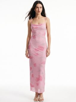 Outzidr - Pink Polyester Floral Dress